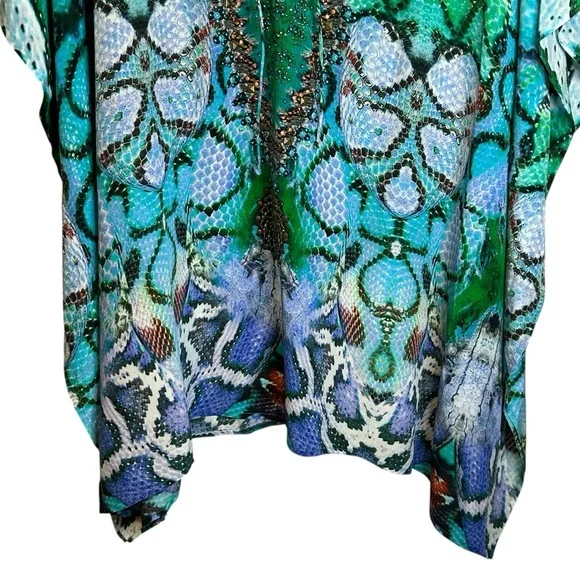 Camilla Los Pozas Short Lace Up Kaftan A Land Of Wonder 100% Silk Revolve Sequin - Picture 4 of 15